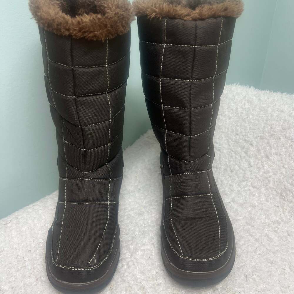 Itasca Vixen Womens Sz 7 Brown Pull on Faux Fur Lined Quilted Mid Calf Boots EUC